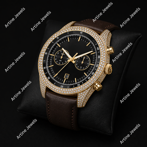นาฬิกาเพชรโรสโกลด์ |   นาฬิกาโครโนกราฟแบบ Iced Out สายหนังสีน้ำตาล |   นาฬิกาหรูประดับมอสซาไนต์ - Product Image 2