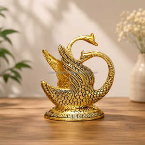 Figurine en métal de couple de canards s'embrassant, Statue de cygnes amoureux en métal massif, Décoration de bureau Feng Shui Oiseaux de l'amour - Product Image 6