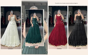 Robe de mariée traditionnelle indienne pakistanaise pour femmes, Lehenga Choli rouge, longueur au sol, polyester, coupe ample, extensible, vêtements ethniques - Product Image 5