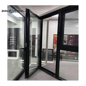 Puerta de vidrio de aluminio serie 70, aislante acústico, rotura de puente térmico, puerta abatible negro de aluminio anodizado con vidrio templado - Product Image 1