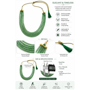 Collar Ajustable con Cuentas Facetadas Verdes Mini, Cuentas de 4mm, Joyería Elegante Unisex, Shree Ambikanath, Regalo Plateado - Product Image 2