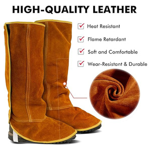 JNM SAFETY Cowhide Split Leather Welding Spats Heat Abrasion Resistant Welding Boot Covers Shoes Protectors Welding Gaiters - Product Image 3