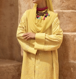 Wholesale Modest Dubai Beaded <b>Sequined</b> Long Sleeve Abaya Muslim Traditional Handmade Wedding Women Polyester Breathable V Neck - Product Image 1