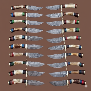 Couteau de chasse artisanal en acier Damas de 8 pouces, manche en corne de cerf, dureté 58HRC, garantie 3 ans, DIY, industriel, OEM/ODM, avec clip - Product Image 3