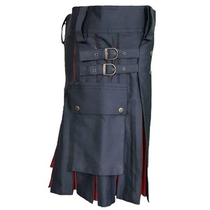Kilt hybride bleu marine pour homme avec doublure rouge et boutons argentés, coupe classique, matière polyester, taille adulte - Product Image 3