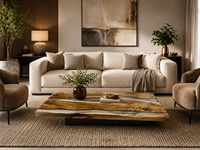 Table basse contemporaine en bois et résine époxy, rectangulaire, écologique, durable, épaisseur 35 mm, moulage en résine, décoration intérieure moderne