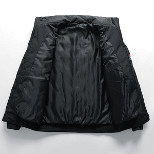 Chaqueta Acolchada Negra con Textura Geométrica Personalizada para Hombre, Cuello Alto, Abrigo de Invierno Cálido, Parka Delgada, Ropa Exterior, Fabricante Mayorista - Product Image 3