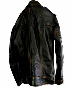 <b>Men's</b> Genuine Leather Motorcycle <b>Jacket</b> Stand Collar Zipper Closure Slim Fit Black Moto Biker Style Autumn Wear - Product Image 2