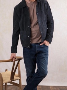 เสื้อแจ็คเก็ตผู้ชาย Seaton สีน้ำเงิน ทำจากหนังกลับ สไตล์สตรีทแวร์ เป็นมิตรต่อสิ่งแวดล้อม และกันลม - Product Image 3