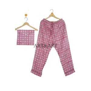 Ensemble de pyjama en coton fait main indien pour femmes, pantalon et chemise de nuit, imprimé floral, cadeau pour demoiselles d'honneur - Product Image 3