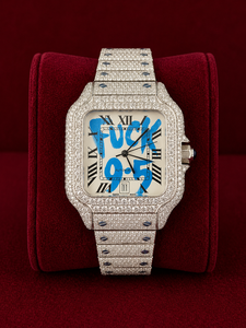 Reloj de Lujo con Diamantes Moissanite, Estilo Hip Hop, Esfera con Graffiti, para Hombre, Totalmente Cubierto de Diamantes, Automático, Cuadrado, con Números Romanos, de Acero Inoxidable - Product Image 1