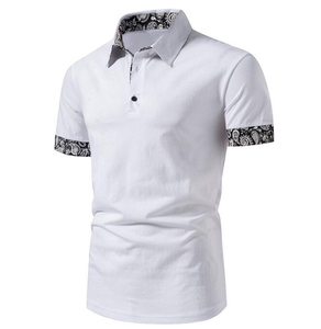 Polo de manga corta blanco para hombre con puños y cuello con estampado de Paisley, informal, de punto, de algodón, transpirable, de corte regular - Product Image 5