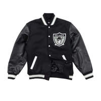 Veste universitaire des Raiders de Las Vegas pour hommes, noire, en laine, avec manches en cuir, veste de baseball personnalisée avec logo brodé