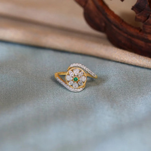Green Color Stone Floral Petal Halo <b>Diamond</b> <b>Ring</b> - Product Image 1