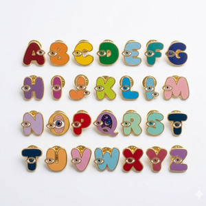 Custom metal alphabet enamel pins in cute <b>letter</b> badges style - Product Image 4