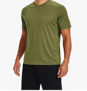 Camiseta para hombre, camiseta gris con estampado geométrico, camiseta deportiva de secado rápido para hombre, camiseta deportiva con cuello en V, camiseta deportiva de manga corta para hombre - Product Image 1