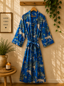 Wholesale 100% Cotton Floral Printed V-neck Kimono Robe Women | Breathable <b>Open</b> <b>Front</b> <b>Cardigan</b> | Summer Vacation Resort Wear | - Product Image 2