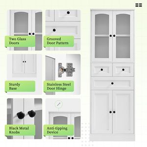 Mobiletto Alto in MDF per Bagno con Quattro Ante e Cassetti, Ripiano Regolabile per Vanità da Bagno - Product Image 4