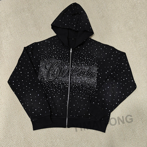 Pull tricoté décontracté noir oversize à col montant zippé, anti-plis, imprimé numérique, style streetwear, pour l'automne, 100% coton - Product Image 1