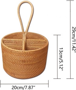 Panier de rangement rond moderne en rotin naturel tressé à la main avec poignée, 20 cm, pour bureau, cuisine, salon - Product Image 2