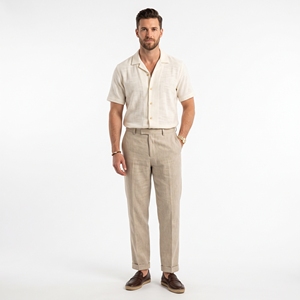 Chemise d'été texturée pour homme 100% lin respirant de luxe décontractée à manches courtes OEM ODM Vente en gros Usine Marque privée - Product Image 3