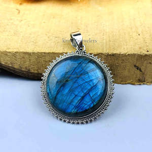 Piedra preciosa de labradorita Natural, colgante de Plata de Ley 925 para mujer, colgantes finos y dijes, joyería de piedra de labradorita redonda - Product Image 4