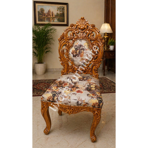 Silla de Comedor de Madera Maciza Hecha a Mano de Lujo, Tallado Real Ornamentado, Asiento Tapizado Floral Vintage - Product Image 5