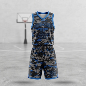 Custom Digital <b>Camo</b> Basketball Jersey <b>Shorts</b> Set Blue Grey Sublimated Team Uniform <b>Men</b> Youth Breathable Activewear Clothing - Product Image 1