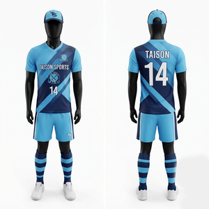 Ensemble d'uniformes de hockey sur gazon en polyester interlock 220g, bleu marine clair, imprimé numérique, logo personnalisé, anti-bactérien, respirant, protection UV - Product Image 1