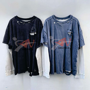 T-shirt personnalisé pour homme, style hip-hop vintage, délavé à l'acide, effet usé, 100% coton gaufré 240 grammes, manches longues, effet soleil délavé, coupe oversize - Product Image 2
