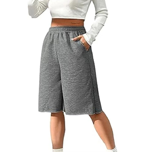 Nouveauté 2026 Short en molleton 100% coton vintage délavé à l'acide pour femme, taille mi-haute, longueur genou - Product Image 1