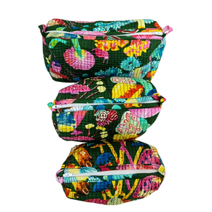 Ensemble de 3 sacs à cosmétiques Vibrant Mushroom Block Print Green Sustainable-Eco-Friendly Case Collection - Product Image 2