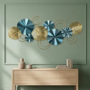 Premium Blue Gold Botanical Metal Wall Sculpture Vintage <b>Retro</b> Floral Wall Art for Living Room Bedroom Office Home <b>Decor</b> - Product Image 5