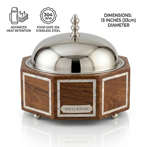 Olla de madera de alta gama con revestimiento de acero inoxidable, incrustaciones de nácar, diseño moderno y duradero, calentador de alimentos de lujo para Ramadán. - Product Image 4