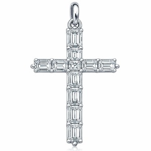 Colgante de Cruz con Diamante Corte Esmeralda en Platino PT950, Joyería Fina de 30mm para Mujer y Hombre, OEM - Product Image 5