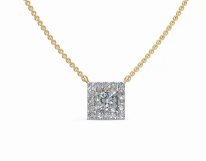 1.031 Carat Lab Grown Oval Cut Diamond Halo Pendant 17 Piece Square Shape Necklace 9K 14K 18K Yellow <b>Rose</b> <b>Gold</b> Jewelry - Product Image 1