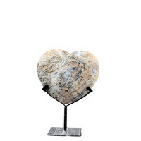 Cabochon en Jaspe Dendritique Cœur Design Moderne 15 cm Pierre Naturelle Polie Sculptée à la Main Support en Fer Dôme Plat à l'Avant