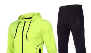 Conjunto Deportivo para Hombre con Capucha Verde Neón, Pantalones Negros, Cierre Completo, Estilo Deportivo, Transpirable, Poliéster, Ropa de Primavera - Product Image 3