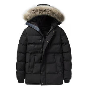 Men's Winter Hooded Puffer Jacket With <b>Fur</b> <b>Trim</b> Windproof Casual Thick Down Filled Zipper Closure Regular Fit Black - Product Image 1