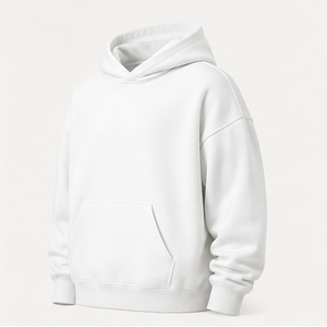Customize Optic <b>White</b> <b>Mens</b> Oversized Boxy Pullover <b>Hoodie</b> No Drawcord Kangaroo Pocket Heavyweight Cotton Fleece MHOOD-0002 - Product Image 3