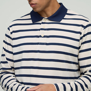 Polo Personalizado con Logotipo, 100% Algodón, a Rayas, para Hombre, con Hombros Caídos, Mangas Largas, Aberturas Laterales, Estilo Jersey de Rugby Oversize - Product Image 2