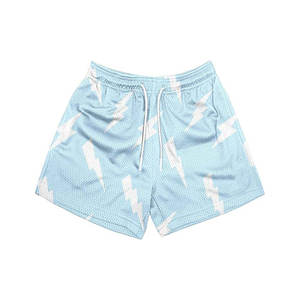 Pantalones Cortos Deportivos para Hombre, Negros, con Estampado de Rayos, Cintura Media, Cordón Ajustable, Transpirables, con Patrón Geométrico, de Poliéster - Product Image 1