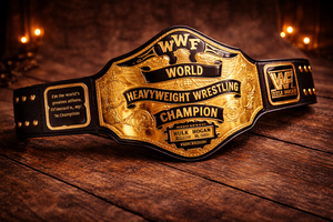 Ceinture de championnat WWF plaquée or et en cuir bleu pour la lutte - Product Image 6