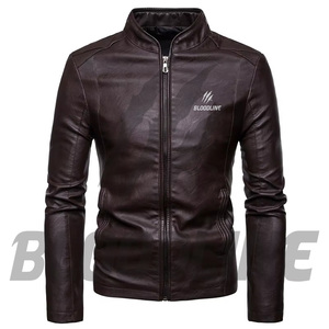 Bloodline Men's Burgundy PU <b>Leather</b> Moto <b>Jacket</b> Stand Collar Zipper Closure Slim Fit Autumn Wear - Product Image 4