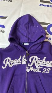 Custom Made Cotton Fleece Fashion Crop <b>Top</b> Hoodie Street Style Rhinestone Women Distressed Embroidery Hoodie - Product Image 4
