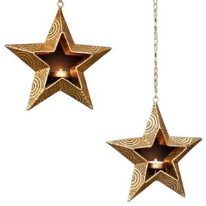 Hanging <b>Star</b> Brass Candle Holder With Embossed Pattern For Christmas Home Decoration Hanging Tea <b>Light</b> Candle Holders - Product Image 1
