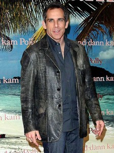 Men's Ben Stiller <b>Leather</b> <b>Blazer</b> Classic Black Formal Casual Slim Fit <b>Jacket</b> - Product Image 5