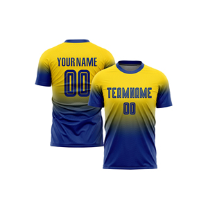 Maillot de sport géométrique jaune et bleu personnalisé pour homme, à manches courtes, col rond, tricoté 100 % coton, séchage rapide, coupe régulière, motif 240g - Product Image 6