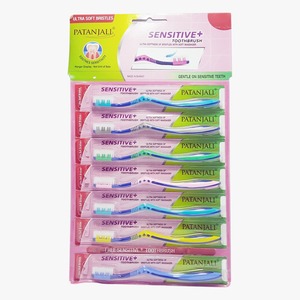 Ensemble de soins bucco-dentaires Patanjali pour toute la famille - Brosse à dents manuelle ultra-douce Sensitive Plus avec support de présentation - Product Image 1
