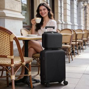 Set di Valigie 2 in 1 in PP con Ruote, Senza Serratura TSA, Nero, 12/20 Pollici - Product Image 3